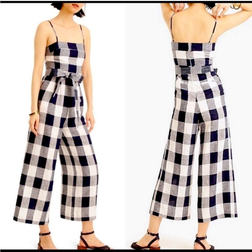J crew gingham spaghetti straps with pockets crop coastal jumpsuit